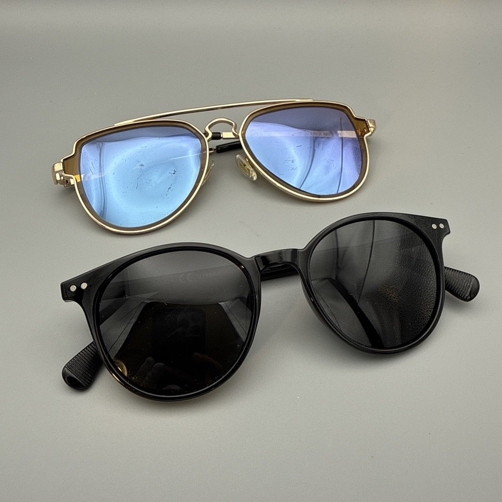 2 Pairs -Sojos Polarized sunglasses, Gold Aviator w/mirror & Round Black shades!